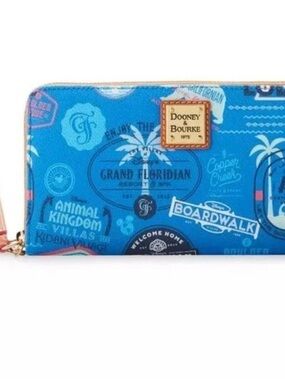 Brand new Dooney & Bourke x Disney Blue Boardwalk Travel Zip Wallet